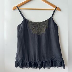 Vintage Y2K Forever 21 Black Embroidered‎ Spaghetti Strap Camisole